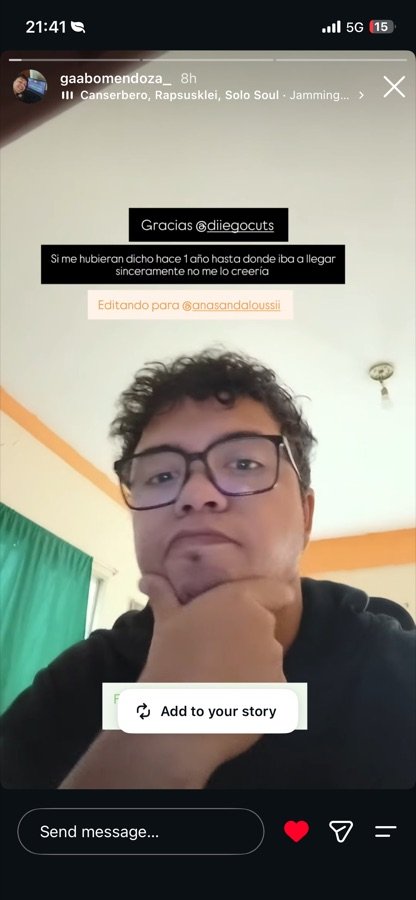 Historia de Instagram de un alumno dando las gracias