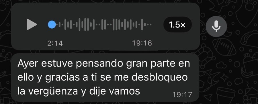 Audio y mensaje de un alumno contando que superó la vergüenza